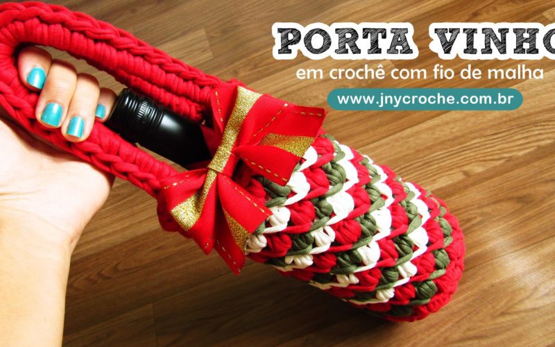 porta vinho de crochê