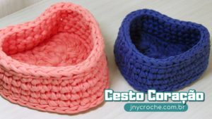 cesto coração de croche em fio de malha cesto coração de croche em fio de malha