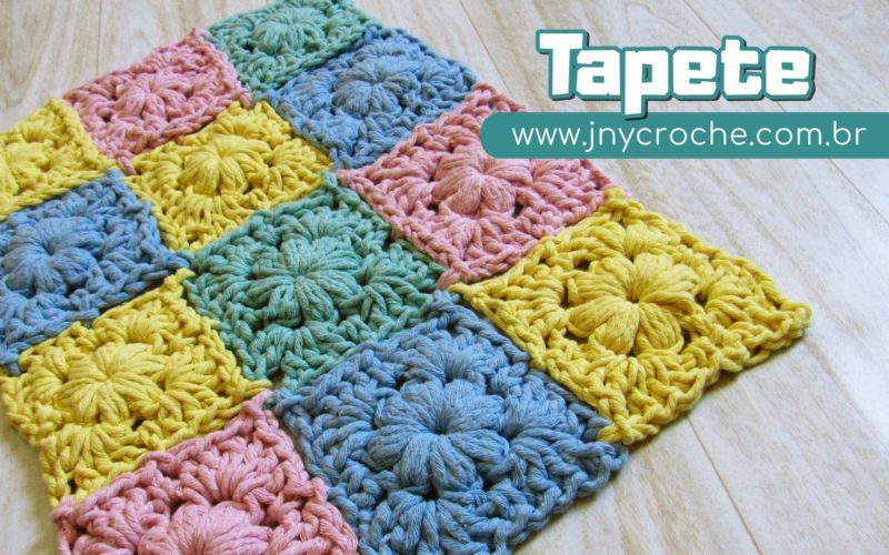 tapete de croche simples modulos florais