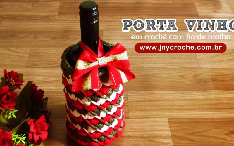 porta vinho de crochê de fio de malha