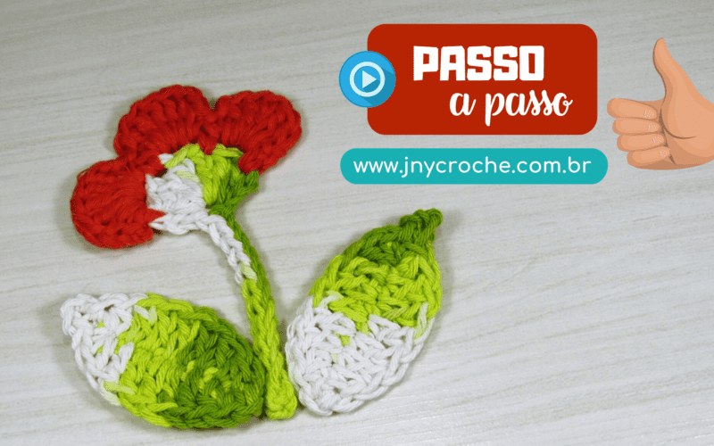 Flor e folha de crochê para aplicação