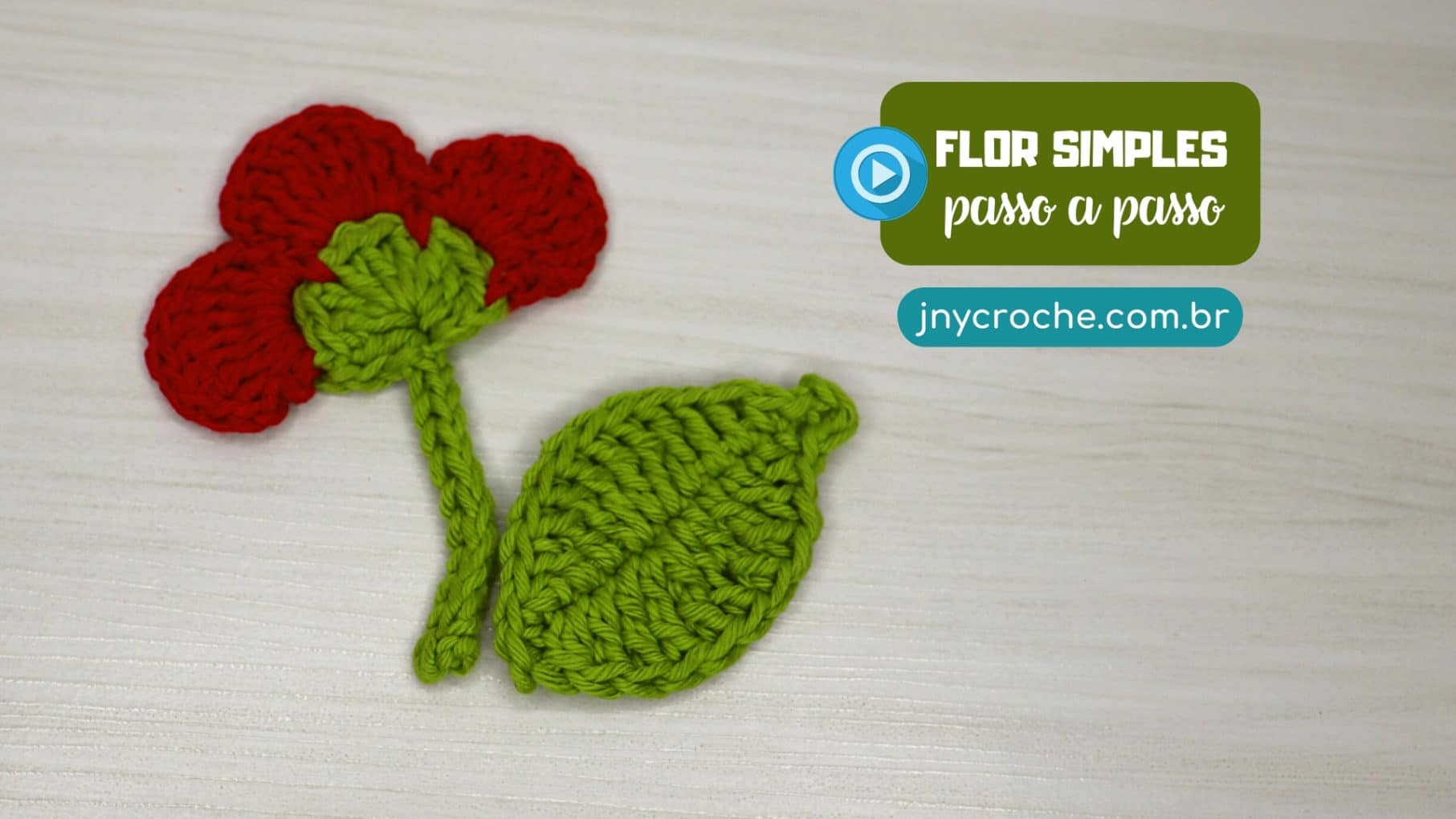 Flor e folha simples de crochê