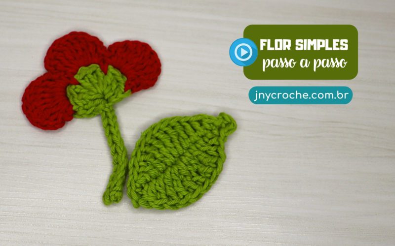 Flor e folha simples de crochê
