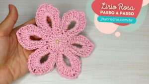 Flor de crochê Lírio rosa em barbante