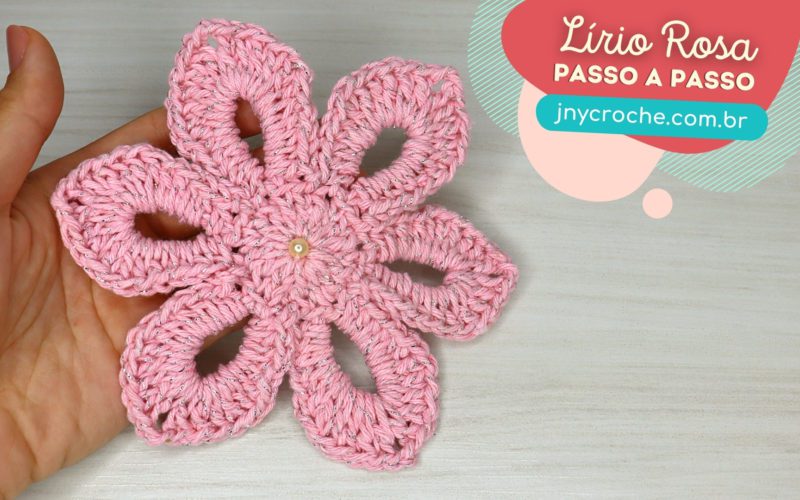 Flor de crochê Lírio rosa em barbante