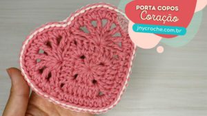 Porta copos de crochê coração Porta copos de crochê coração