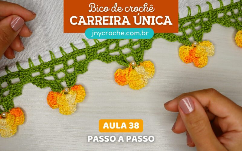 BICO DE CROCHÊ CARREIRA ÚNICA COM FLOR E TROCA DE COR Aula 38