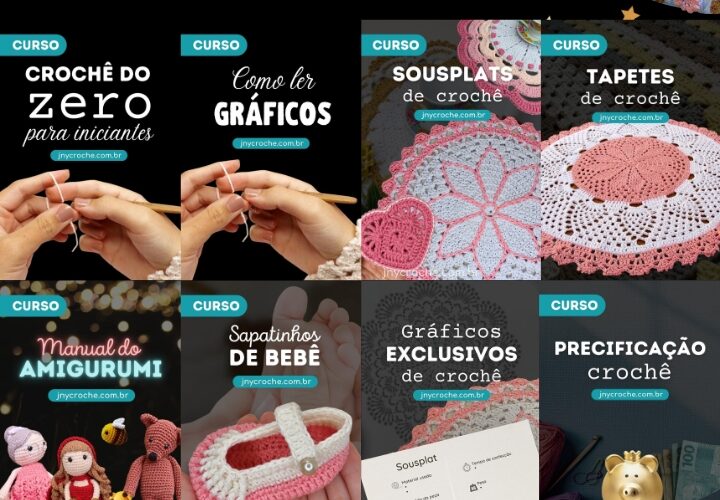 Club do Crochê da JNY Crochê com mais de 300 aulas de crochê exclusivas e mais de 25 curso de crochê incríveis.