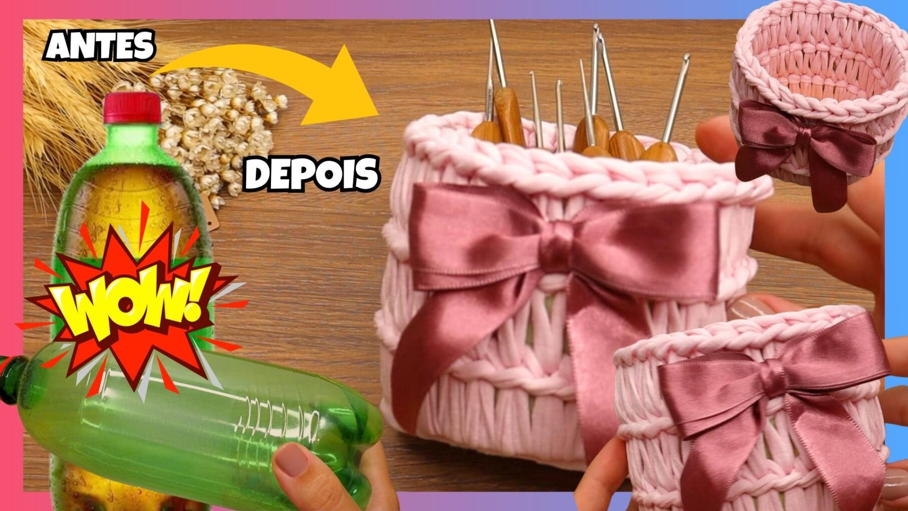 COMO FAZER CESTO DE FIO DE MALHA PARA INICIANTES COM GARRAFA PET FÁCIL DE FAZER RECICLAGEM..