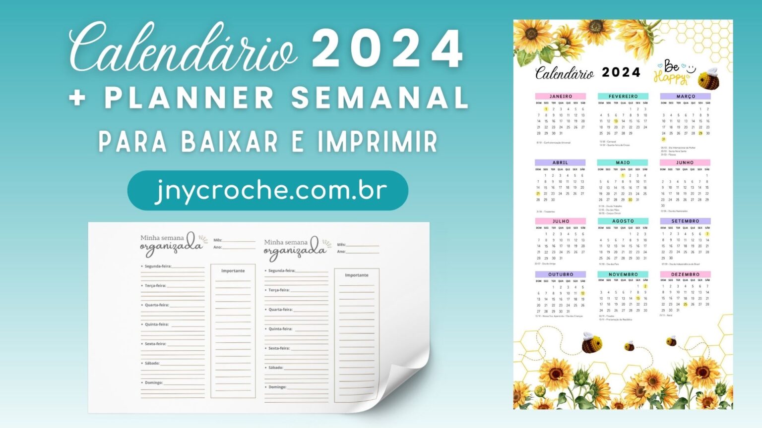 Calendário do Ano e Planner Semanal para Produtividade 2024
