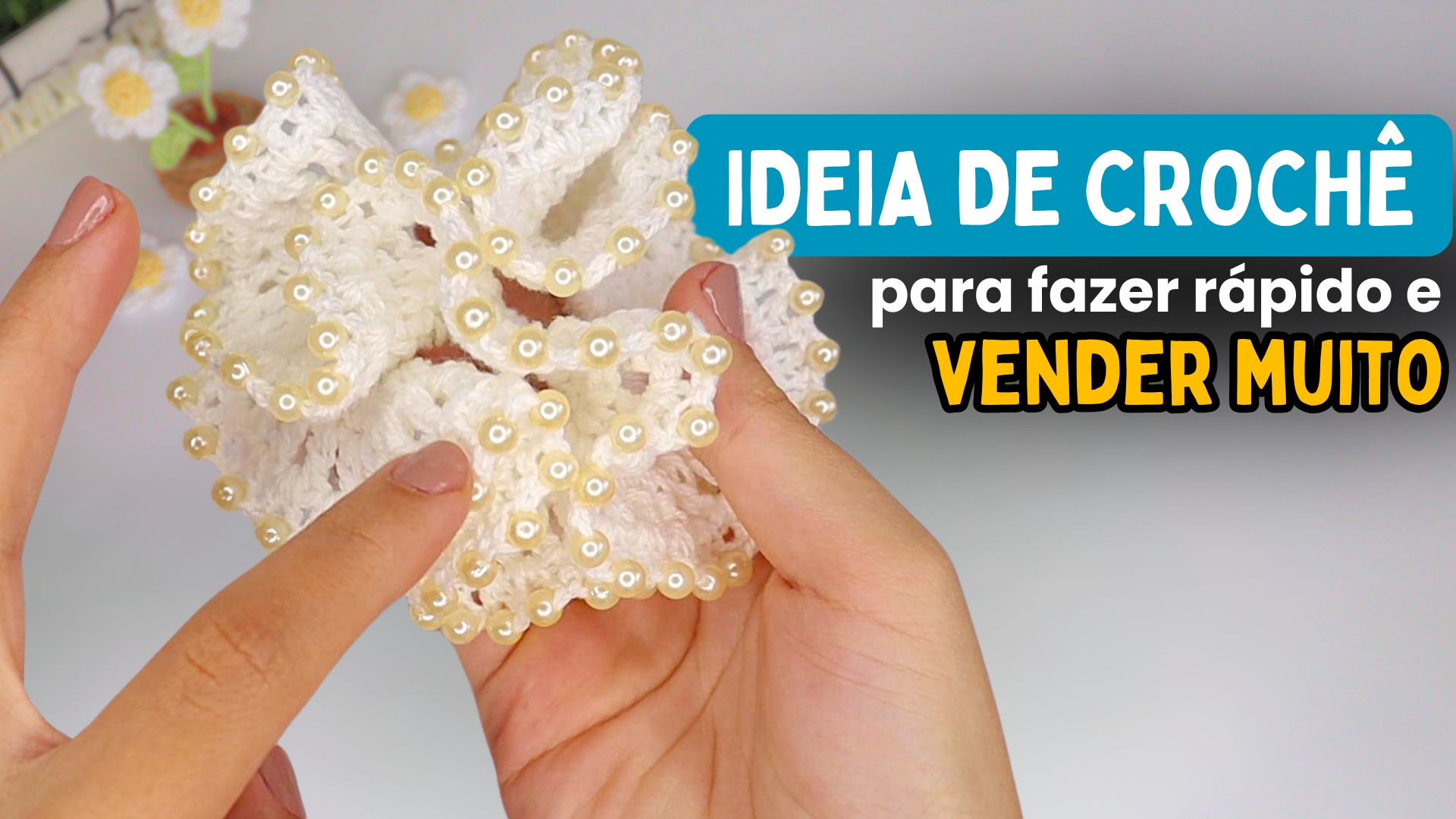 Scrunchie de Crochê para cabelo ou para usar como pulseira com pérola 