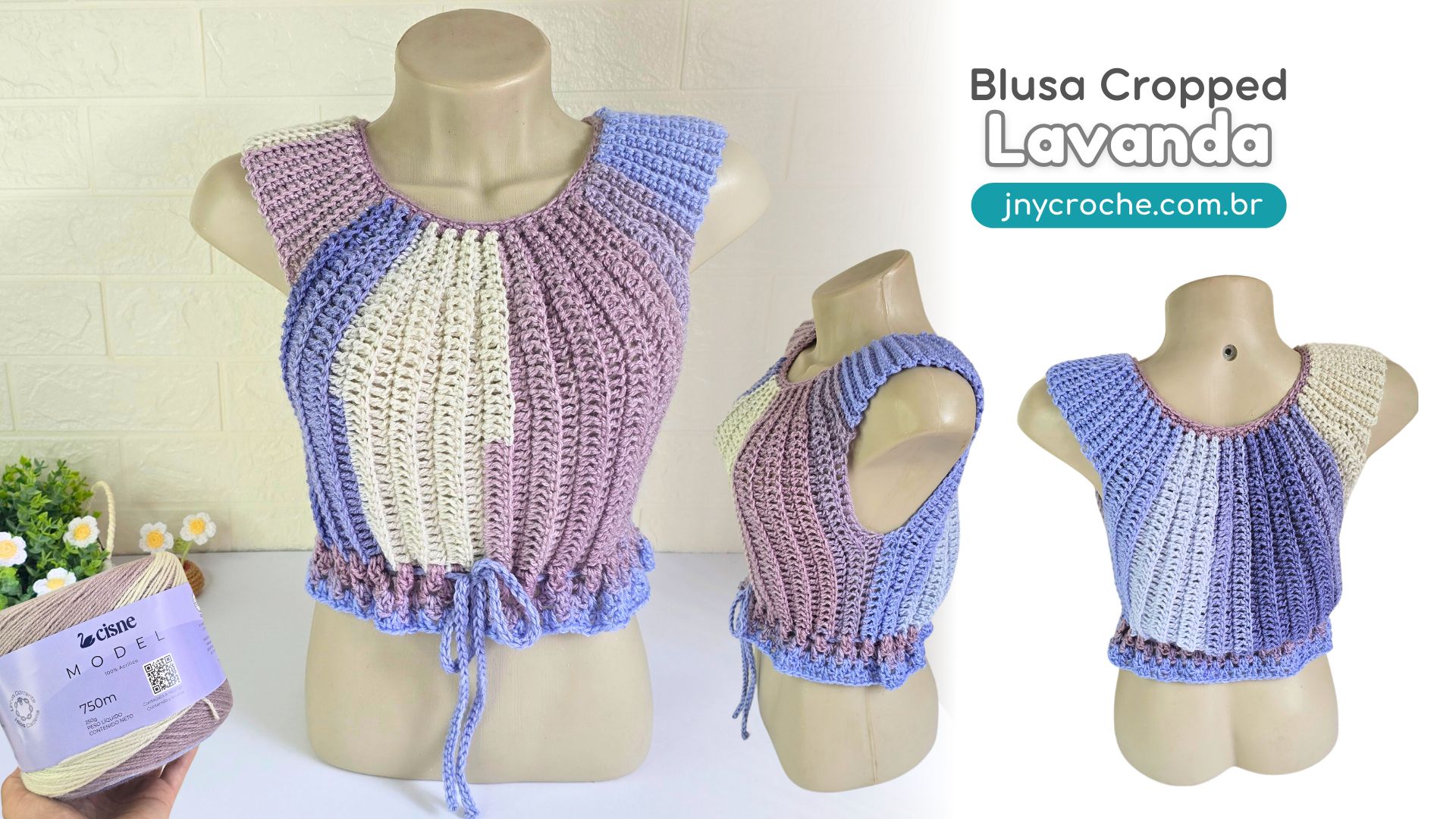 Blusa Cropped de crochê Model Lavanda Outono Inverno