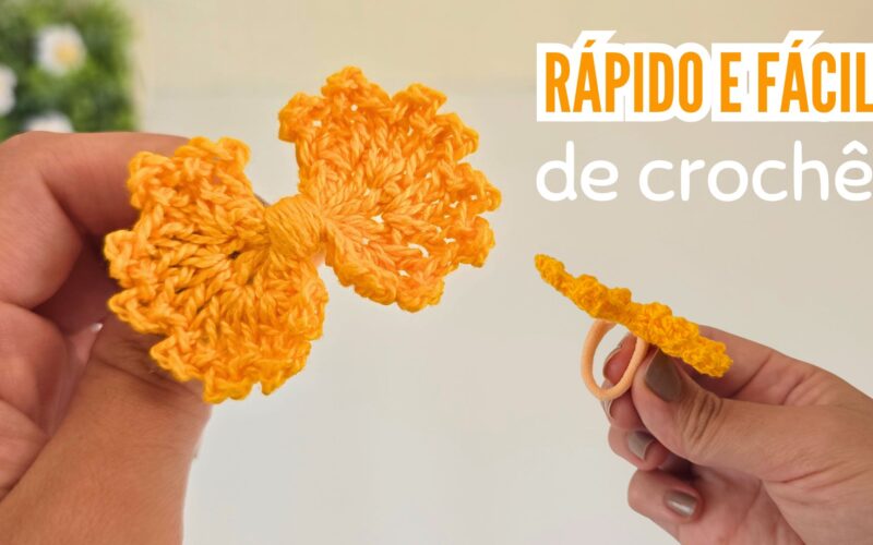 Laço de crochê infantil xuxinha para cabelo linda, rápida e fácil