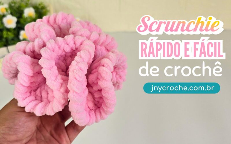 Scrunchie de crochê Rosa para cabelo linda, rápida e fácil