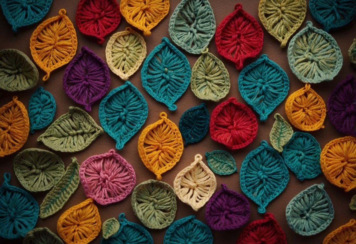 Crochê inspirado na natureza, com pontos intrincados e cores vibrantes. Texturas de folhas, flores e galhos são habilmente entrelaçadas no design.