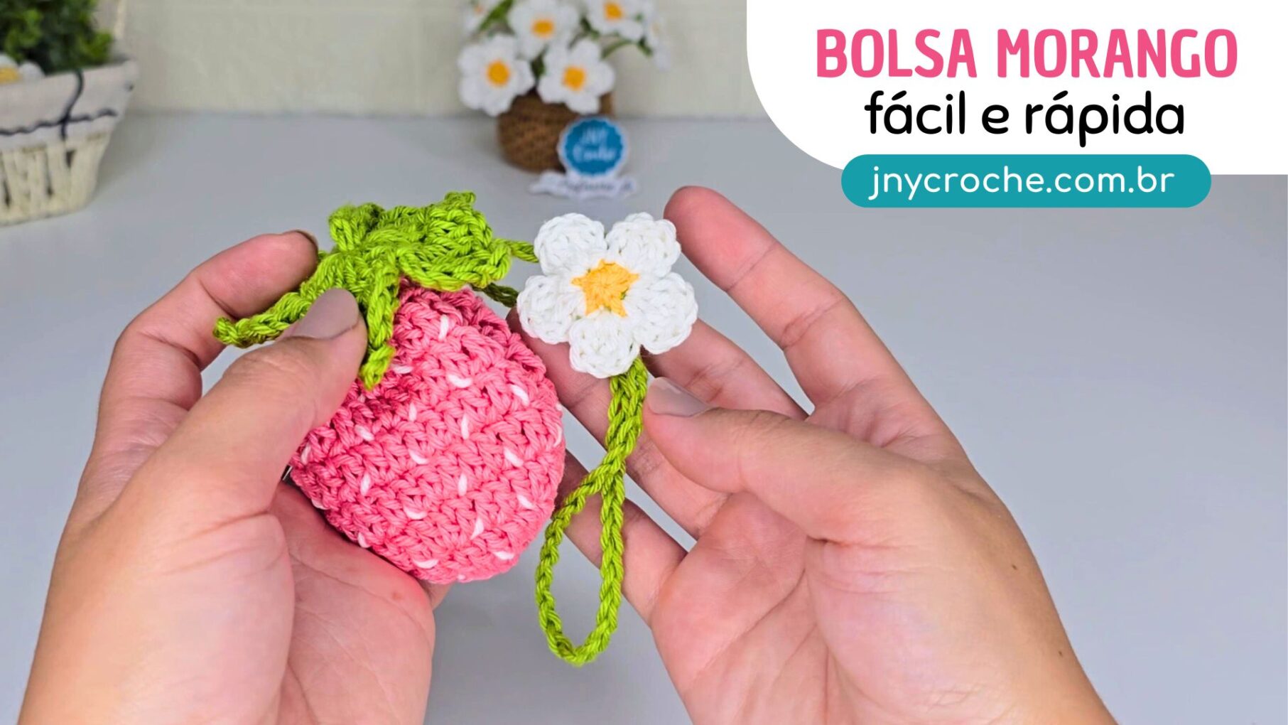Morango do amor de crochê, Bolsinha de crochê passo a passo, Bolsinha de crochê fácil, Bolsa de crochê pequena, Mini bolsa de crochê