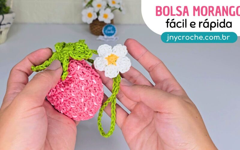 Morango do amor de crochê, Bolsinha de crochê passo a passo, Bolsinha de crochê fácil, Bolsa de crochê pequena, Mini bolsa de crochê