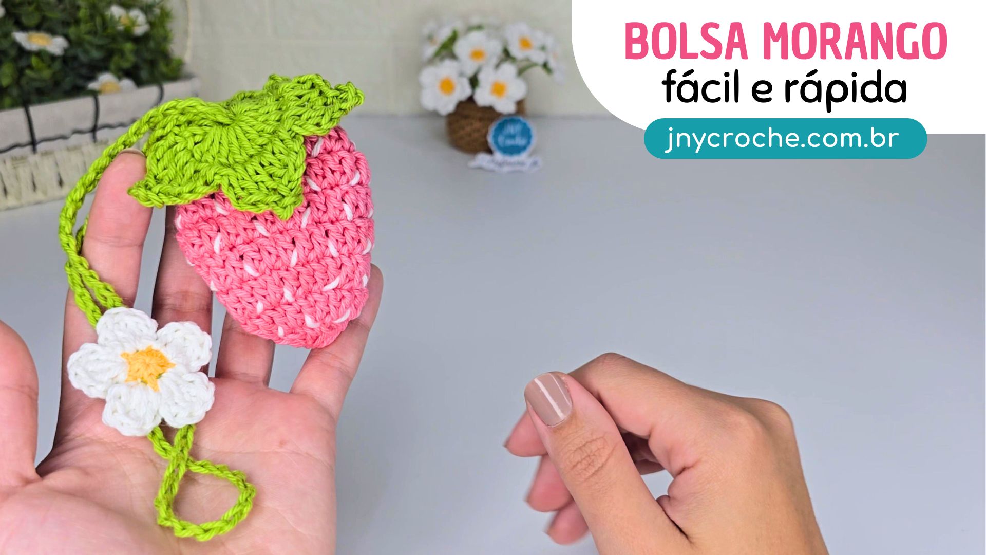 Morango do amor de crochê, Bolsinha de crochê passo a passo, Bolsinha de crochê fácil, Bolsa de crochê pequena, Mini bolsa de crochê