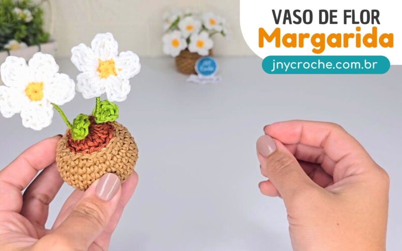 Vaso de flor de crochê Margarida, jny croche, crochê