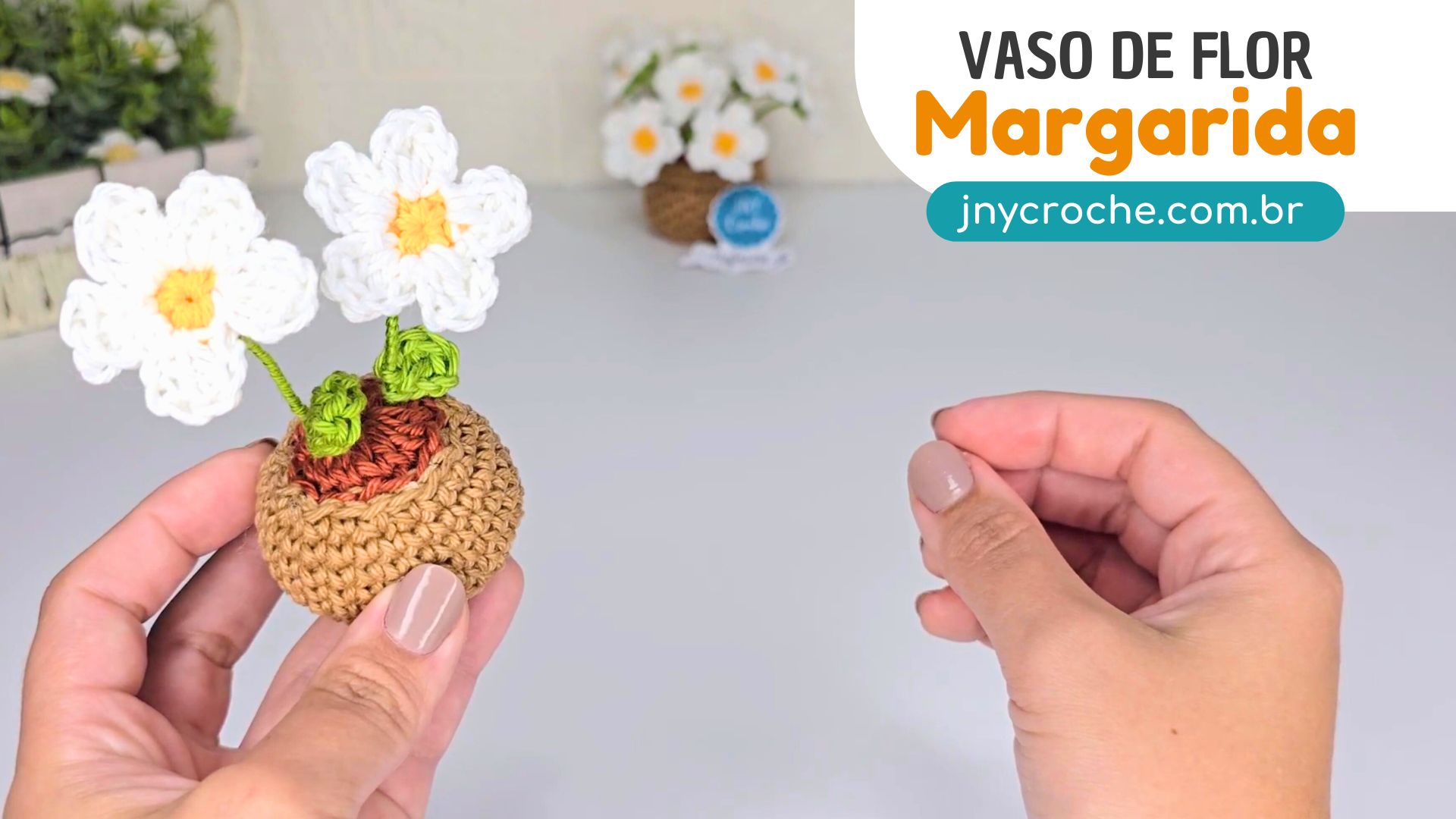 Vaso de flor de crochê Margarida, jny croche, crochê