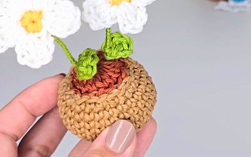 Vaso de flor de crochê Margarida, jny croche, crochê, 1