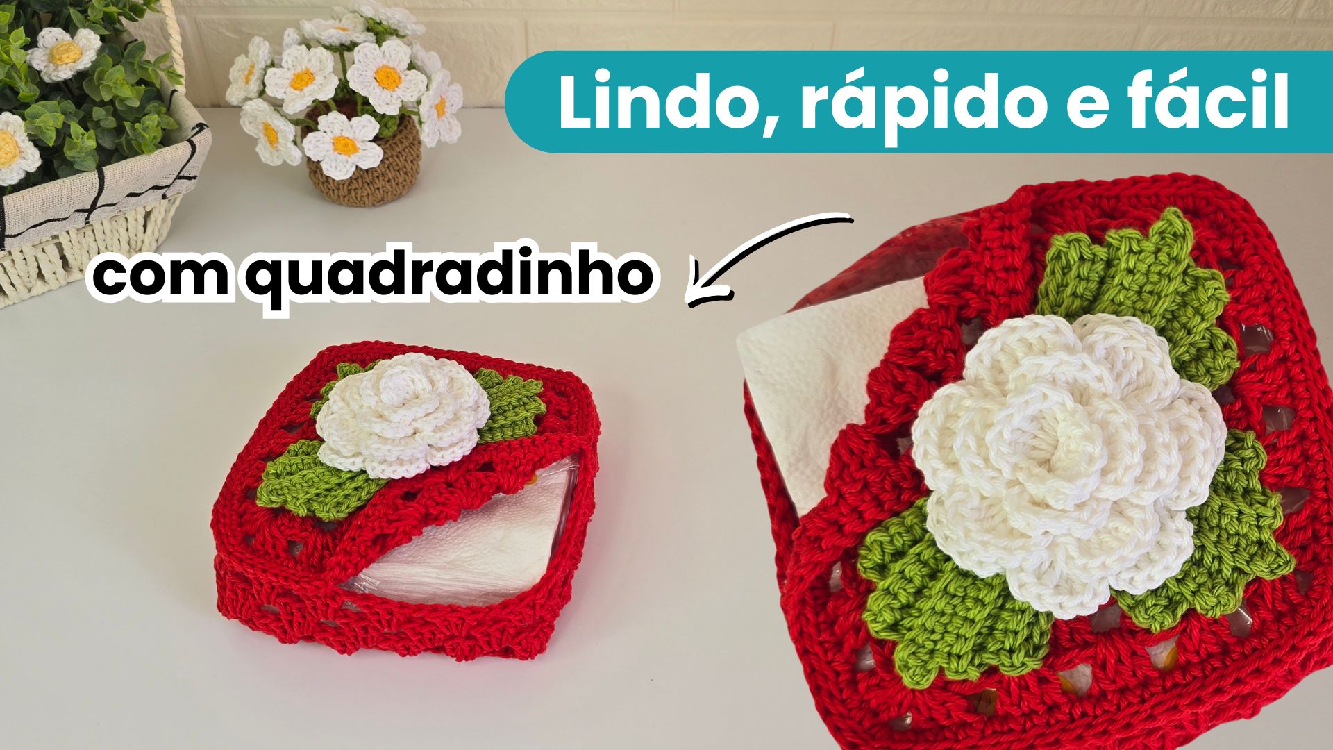 Porta guardanapo de crochê quadrado fácil e rápido passo a passo de crochê