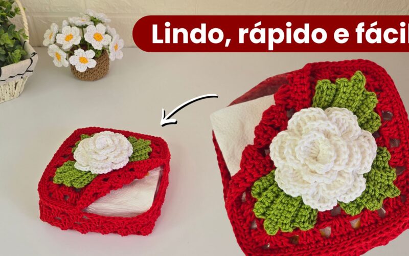Porta guardanapo de crochê quadrado fácil e rápido passo a passo de crochê