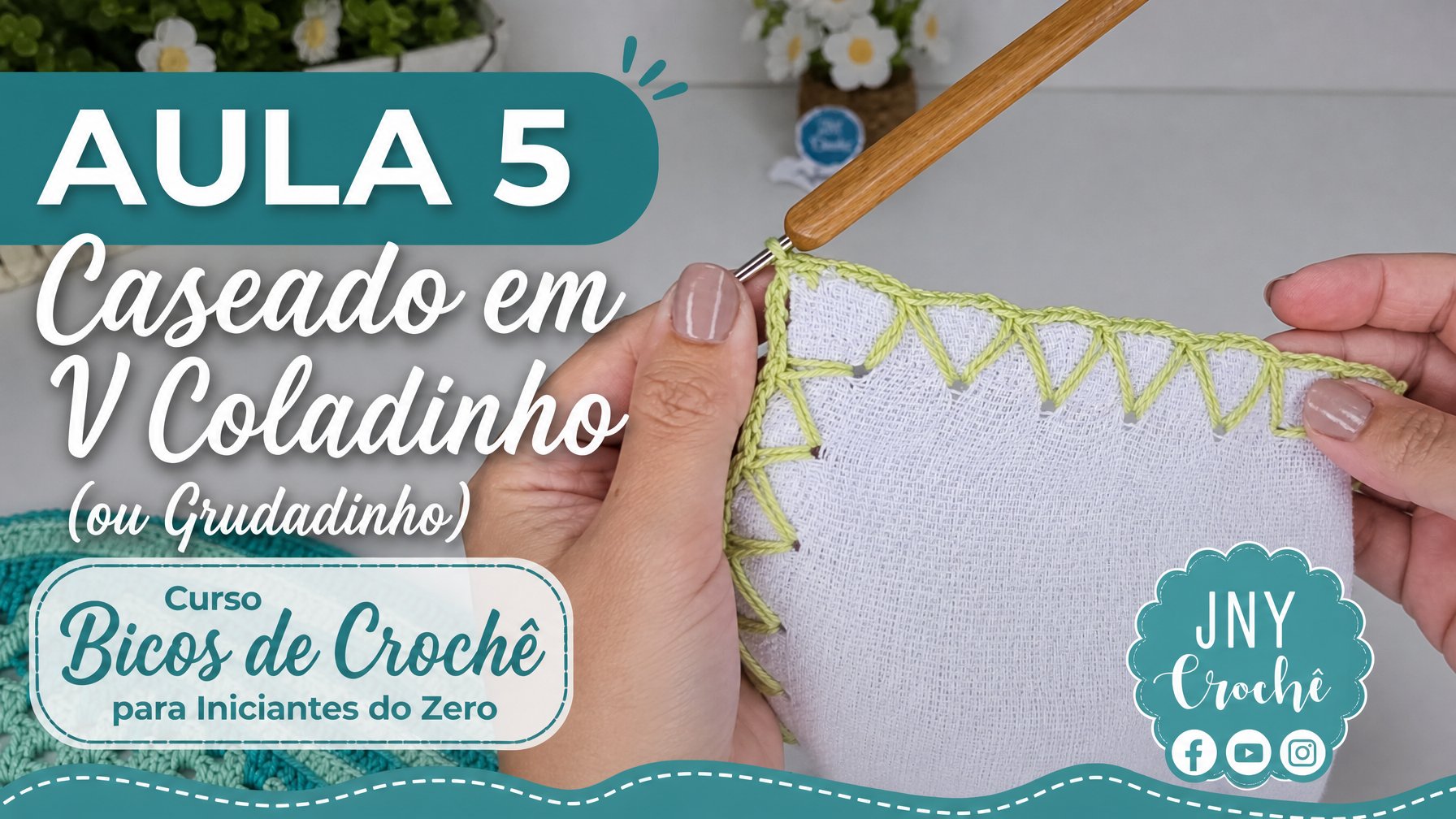 Aula 5 Caseado em V Coladinho (ou Grudadinho) - Curso Bicos de Crochê para Iniciantes do Zero Club do Crochê