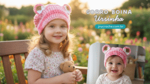 Gorro Boina Rosa ursinha menina THUMBS Club do Crochê