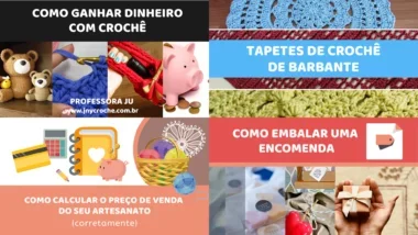 No site da JNY Crochê tem muitos artigos sobre crochê: Como ganhar dinheiro com crochê, tapetes de crochê de barbante, como calcular o preço de venda do seu artesanato, como embalar uma encomenda, crochê para iniciantes completo e muito mais crochê