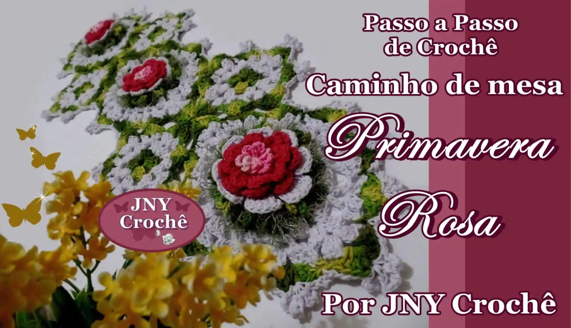 Caminho de mesa de crochê Primavera Rosa