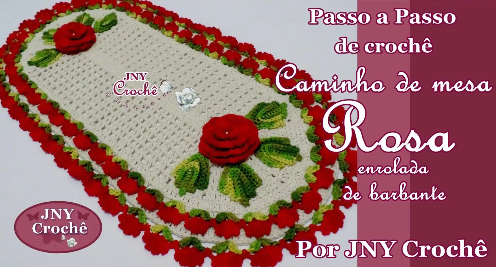 Caminho de mesa Rosa de barbante de crochê