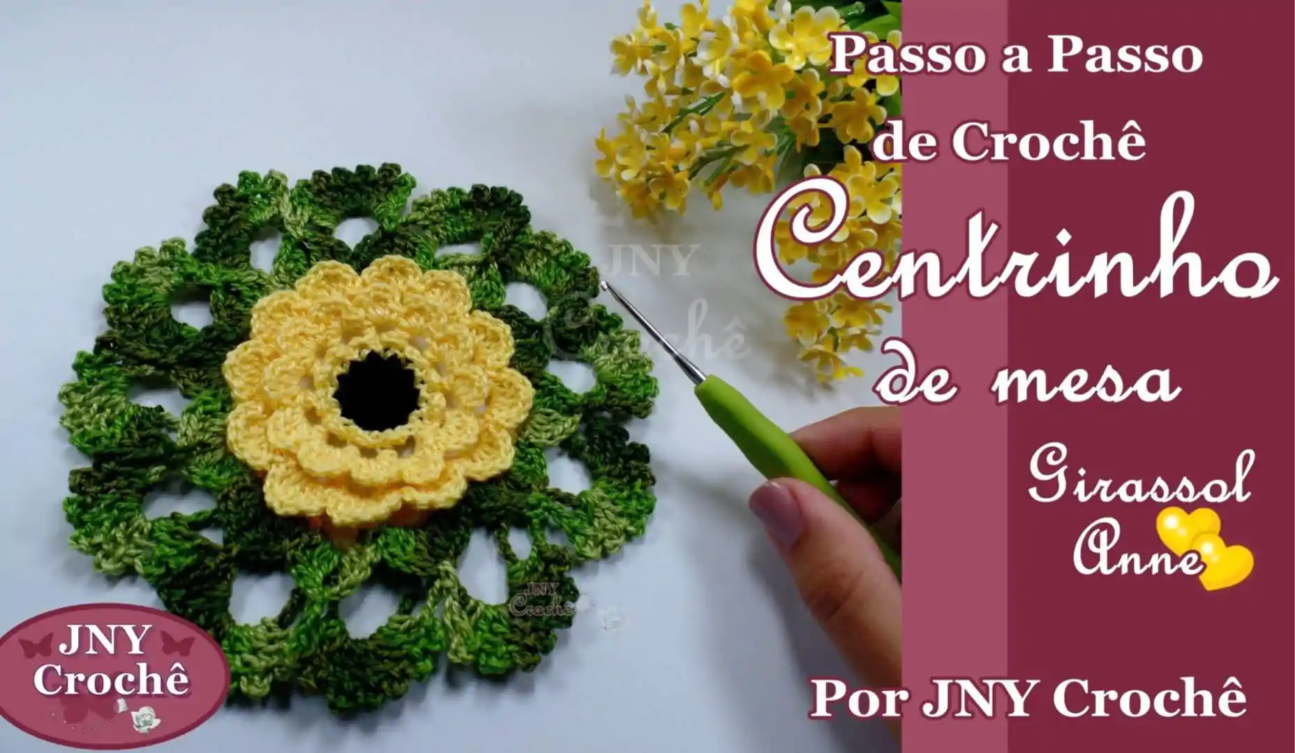 Centro de mesa de crochê simples passo a passo | Flor girassol Anne