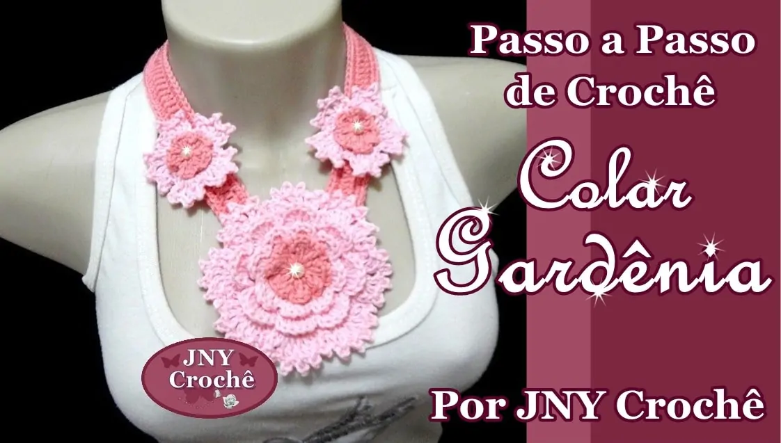 Colar de crochê flor Gardênia