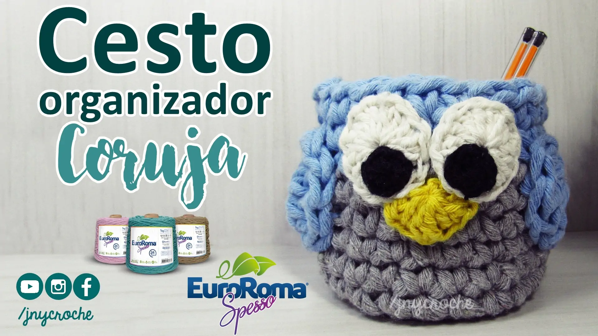 Cesto de crochê Coruja | Maxi crochê