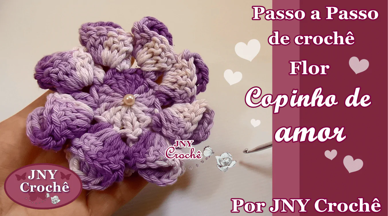 Flor de crochê Copinho de amor