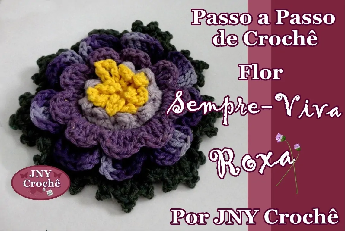Flor de crochê Sempre-Viva Roxa