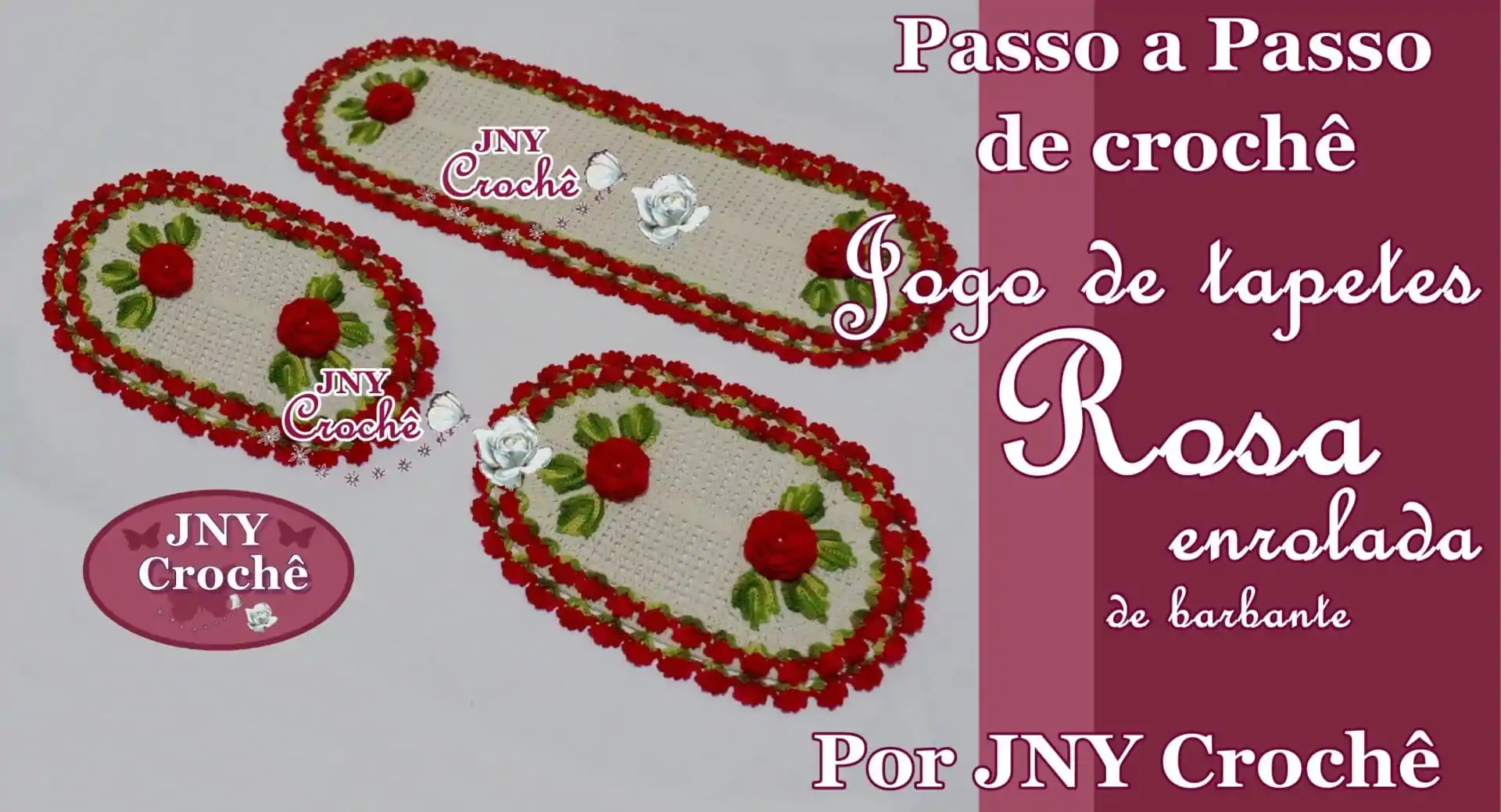 Jogo de Tapetes Rosa enrolada de crochê
