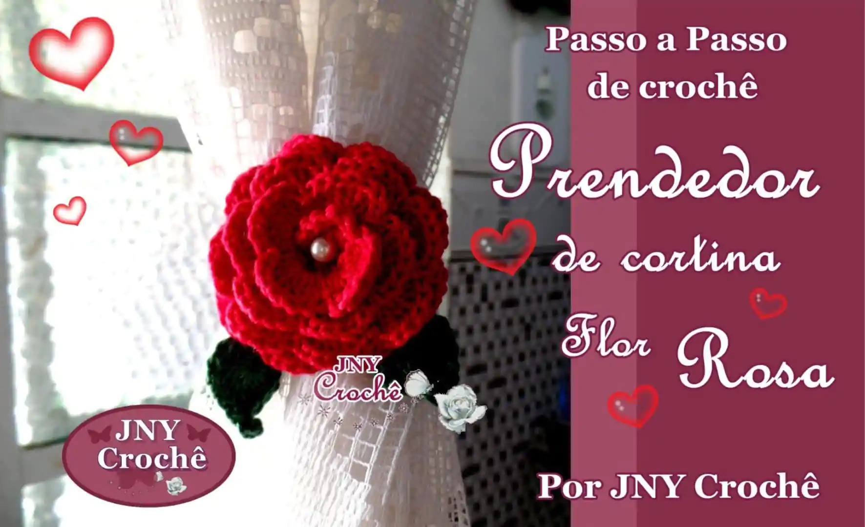 Prendedor de cortina Rosa enrolada de crochê