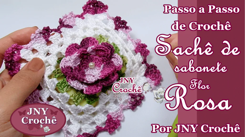 Sachê de sabonete Flor Rosa de crochê