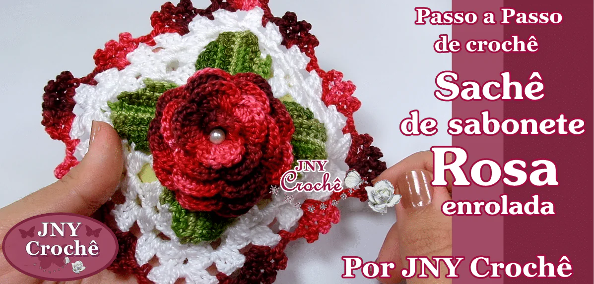 Sachê de sabonete Rosa enrolada de crochê