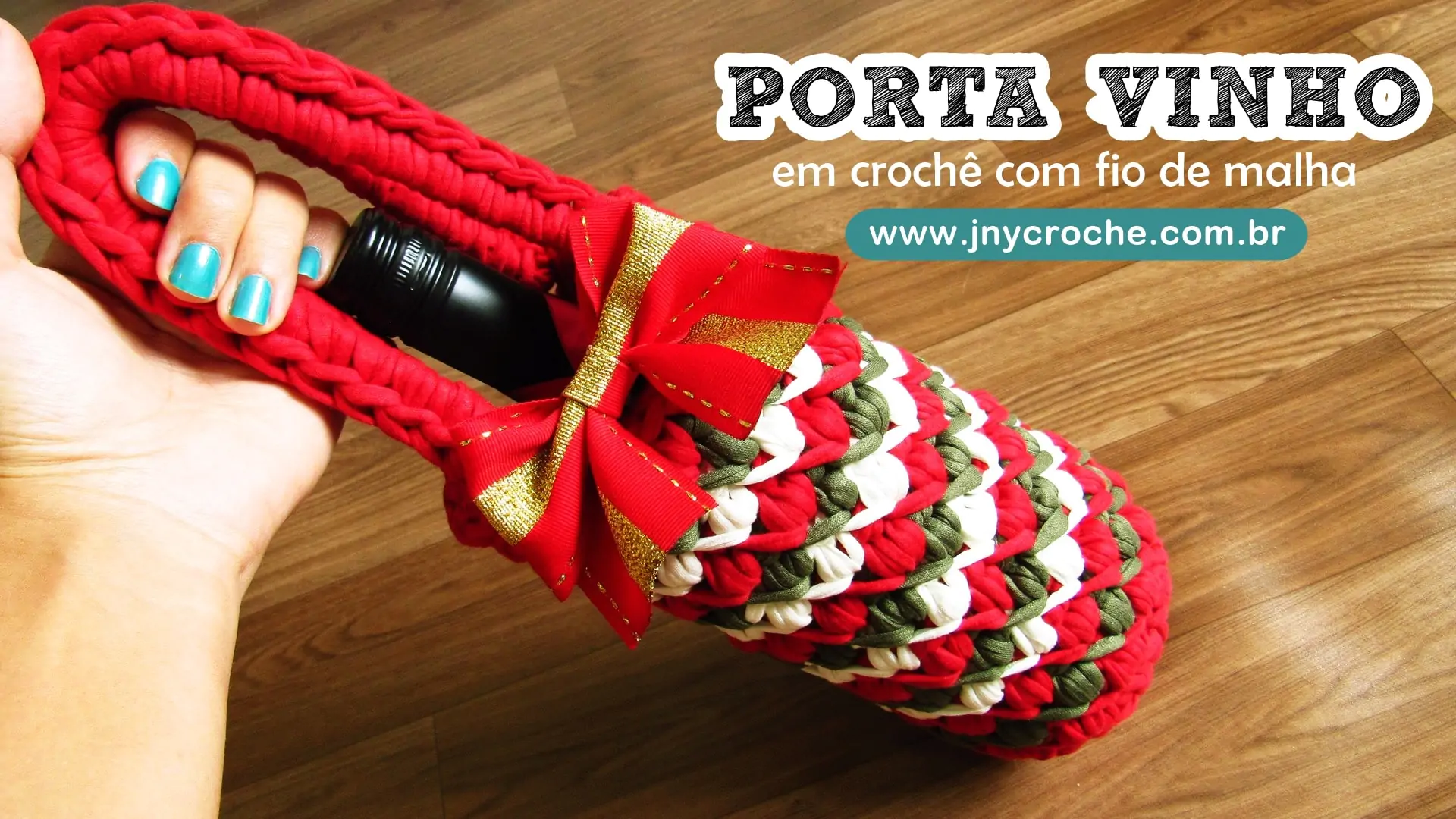 Porta vinho de crochê em fio de malha | CLUB