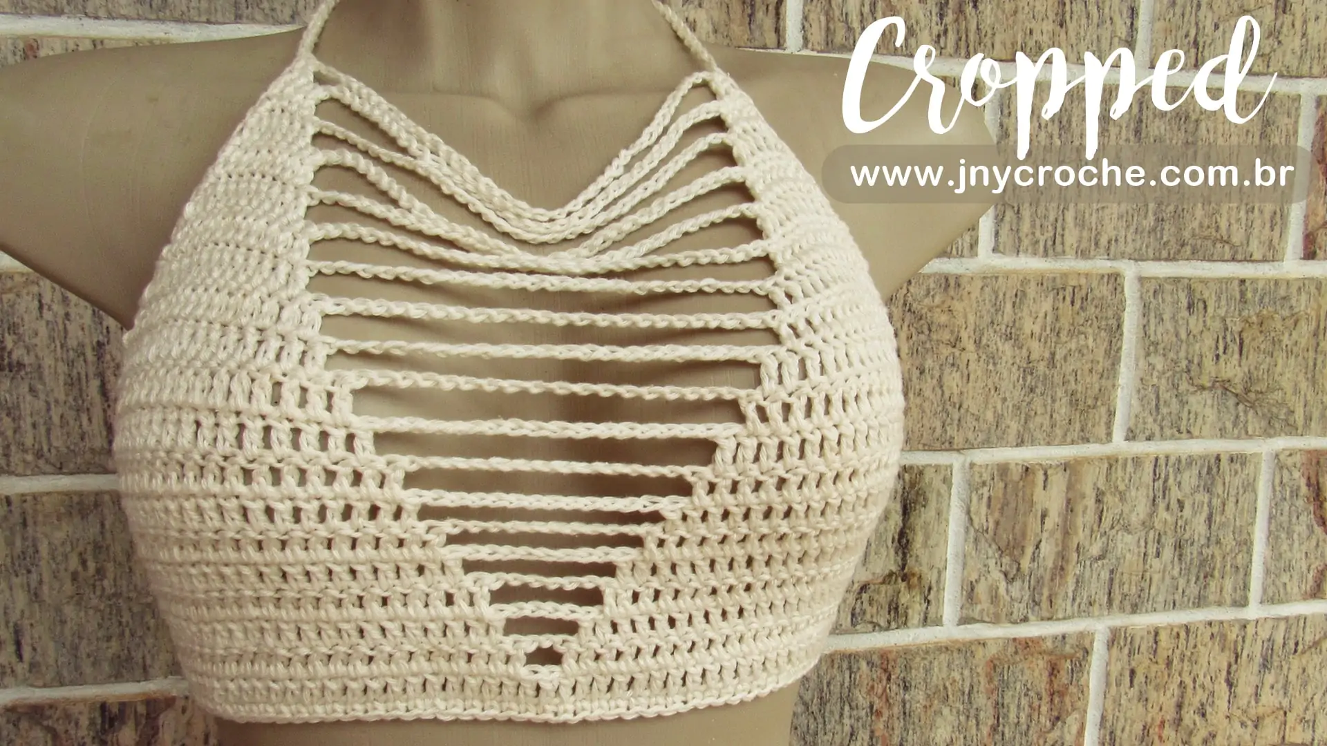 Cropped de crochê Tirinhas