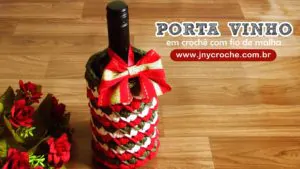 porta vinho de crochê de fio de malha