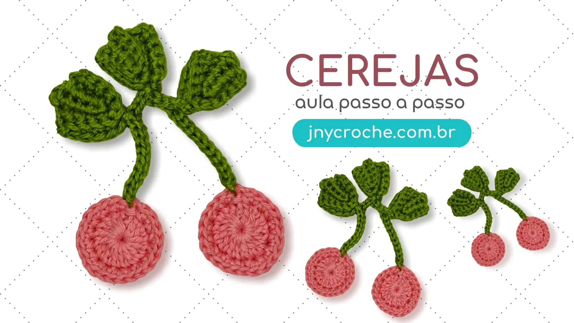 Cereja de crochê para aplicação | Fruta de crochê para aplicação em barrado