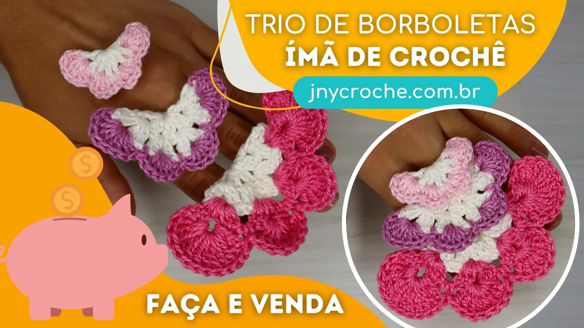 Trio de borboletas de crochê passo a passo