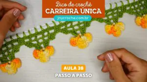 BICO DE CROCHÊ CARREIRA ÚNICA COM FLOR E TROCA DE COR Aula 38