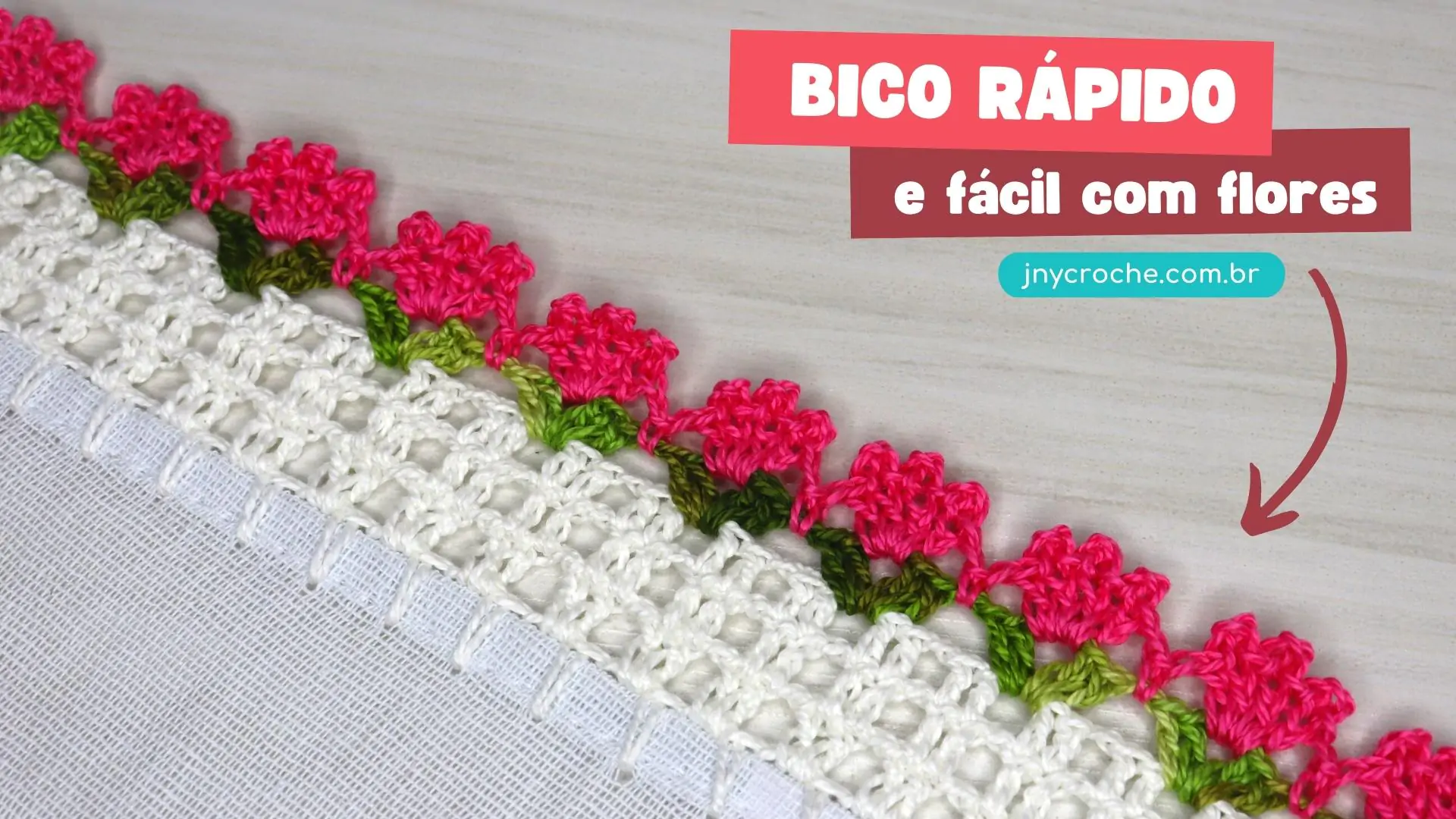 Bico de crochê para pano de prato com flores passo a passo