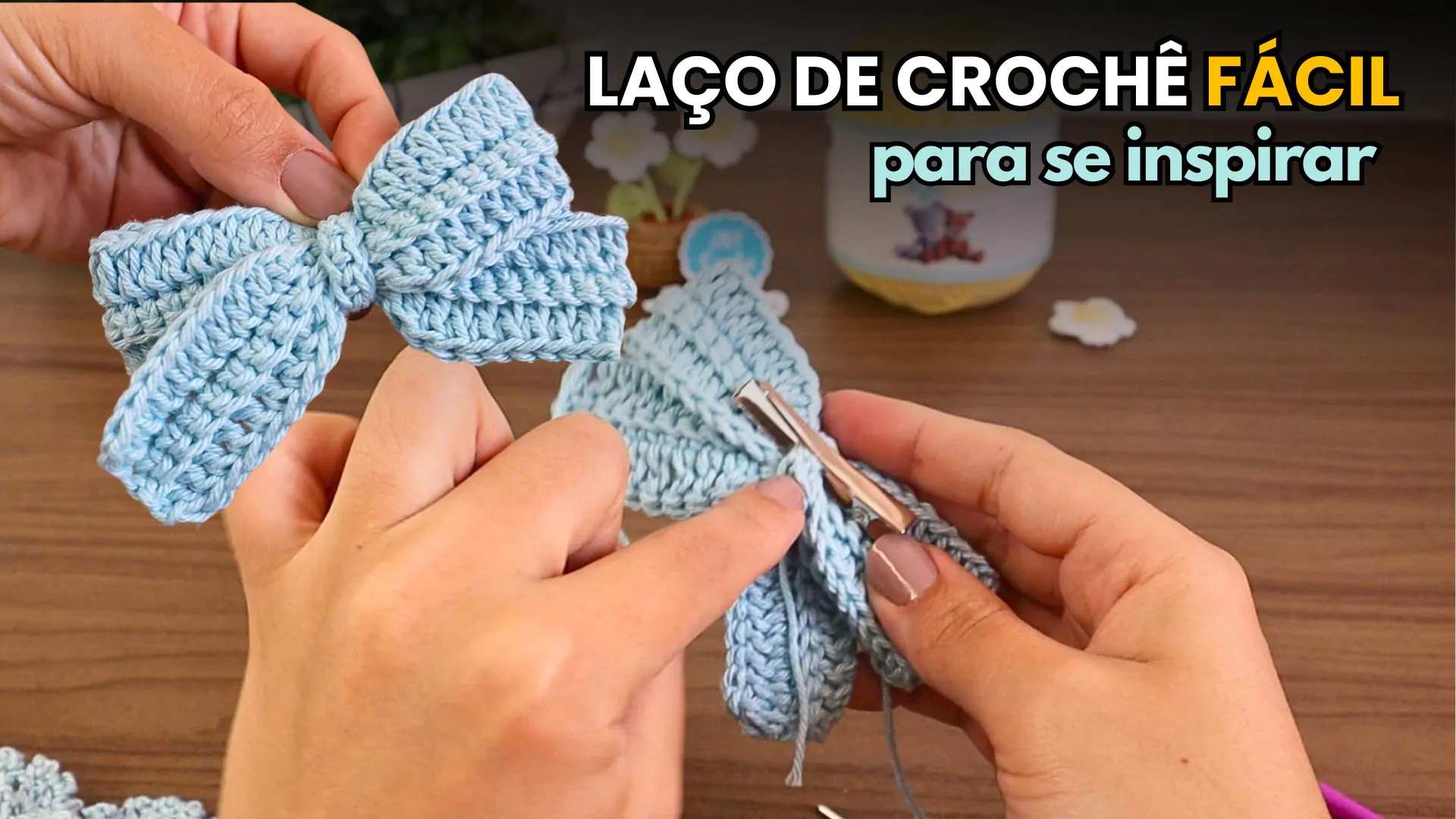 Laço de Crochê para Cabelo | Laço de Cabelo de Crochê Adulto e Infantil ou para Aplique