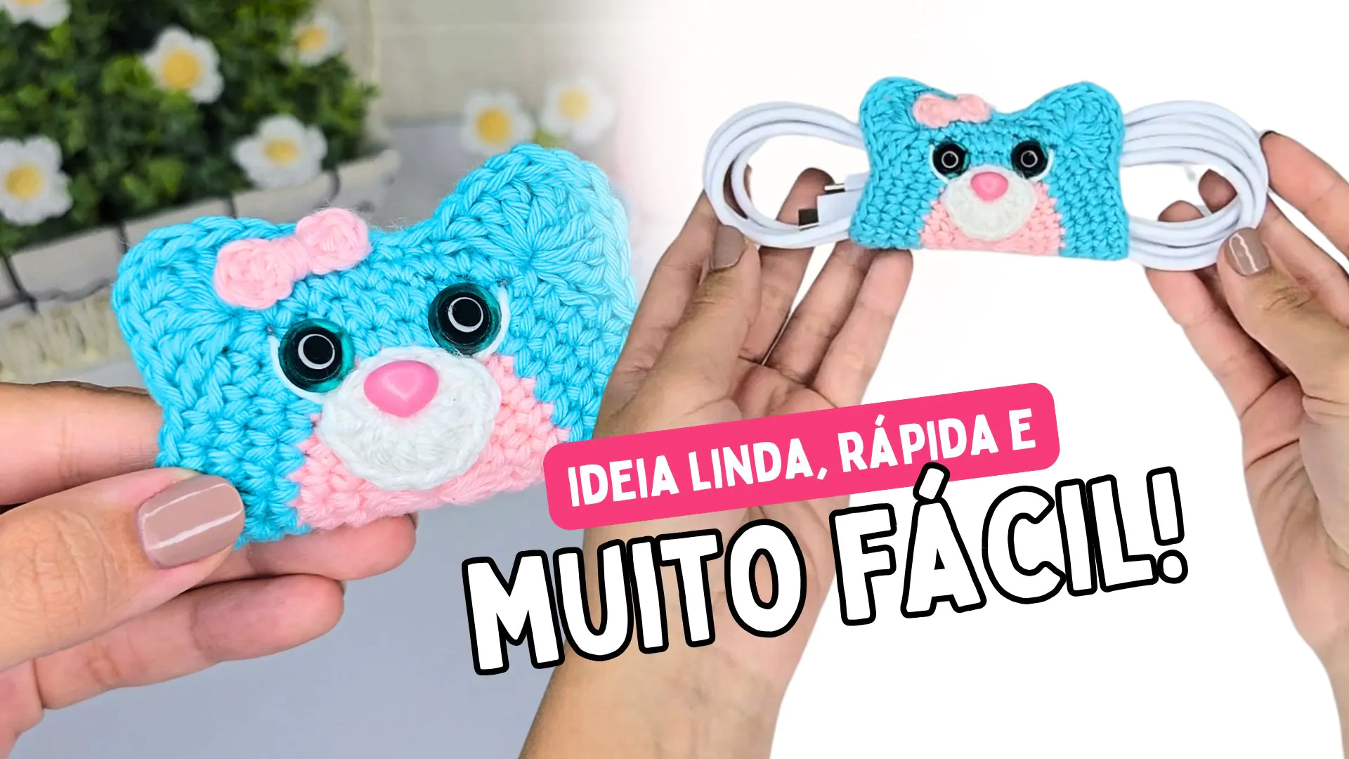 Gatinho organizador de fios e cabos de crochê e bônus surpresa